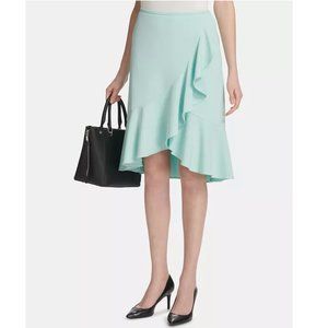 Calvin Klein Teal Career Ruffled Pencil Skirt